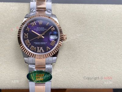 ARF Rolex Datejust 31mm 2236 Movement Purple Face Roman Markers TT RG Band Watch